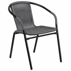 Promo ???? Flash Furniture Rattan Stacking Patio Chair In Black And Gray ????