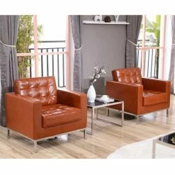 Alternative view of Promo ✨ Flash Furniture Lacey Leather Reception Chair In Cognac Brown ✨