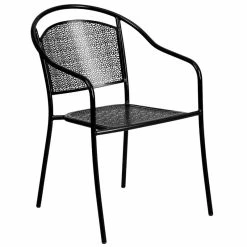 Discount ???? Flash Furniture Stackable Steel Round Back Patio Dining Side Chair In Black ⌛