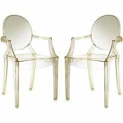 Hot Sale ???? Modway Casper Clear Dining Arm Chair In Yellow (Set Of 2) ????