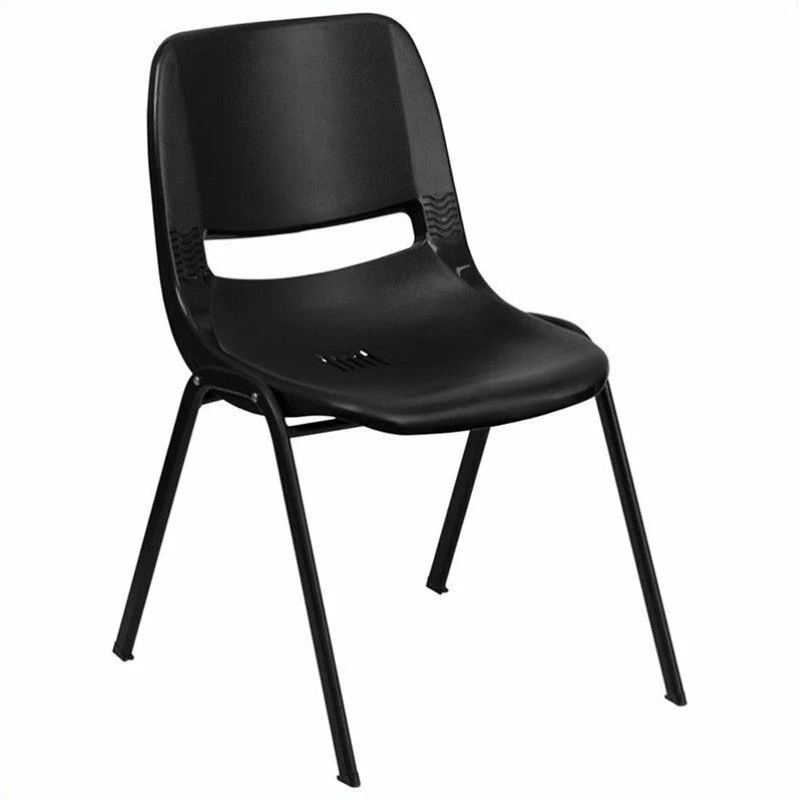 Buy ???? Bowery Hill Ergonomic Shell Stacking Chair In Black ???? 1 Buy ???? Bowery Hill Ergonomic Shell Stacking Chair In Black ????