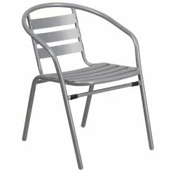 Budget ❤️ Bowery Hill Metal Stacking Patio Chair In Silver ⌛
