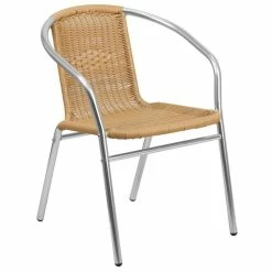 New ???? Bowery Hill Aluminum And Rattan Stacking Patio Chair In Beige ❤️
