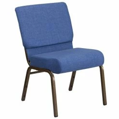 Best Pirce ???? Bowery Hill Fabric Church Chair In Blue And Goldvein ????