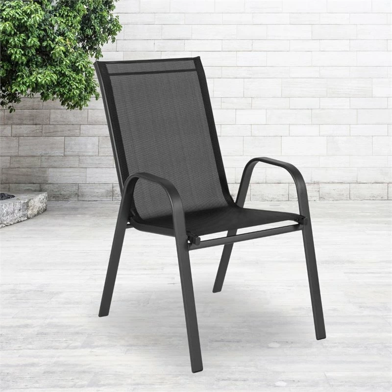 Hot Sale ✨ Flash Furniture Brazos Sling Stacking Patio Chair In Black ???? 2 Hot Sale ✨ Flash Furniture Brazos Sling Stacking Patio Chair In Black ???? - Image 2