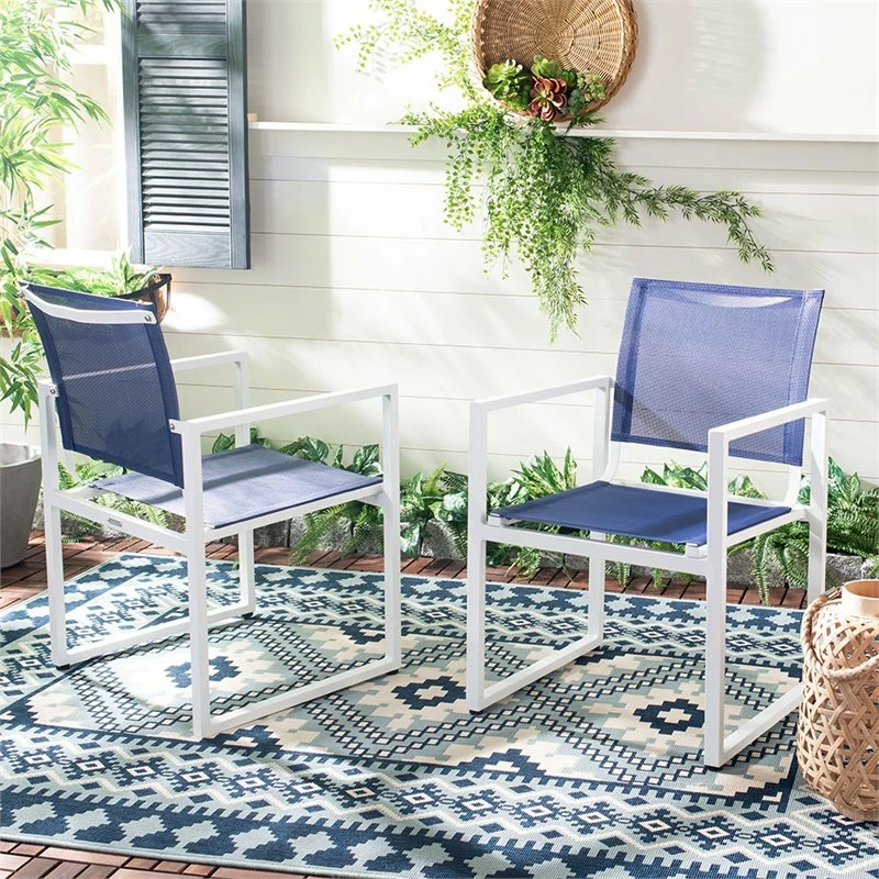Wholesale ???? Safavieh Neval Stackable Patio Chair In Navy And White (Set Of 2) ???? 2 Wholesale ???? Safavieh Neval Stackable Patio Chair In Navy And White (Set Of 2) ???? - Image 2