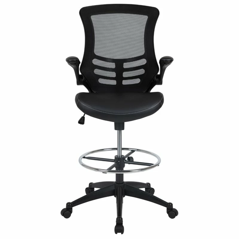 Brand new ???? Flash Furniture Mid Back Mesh Leather Drafting Chair In Black ⭐ 4 Brand new ???? Flash Furniture Mid Back Mesh Leather Drafting Chair In Black ⭐ - Image 4