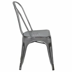 Alternative view of Buy ???? Flash Furniture Distressed Stackable Metal Dining Side Chair In Silver Gray ????