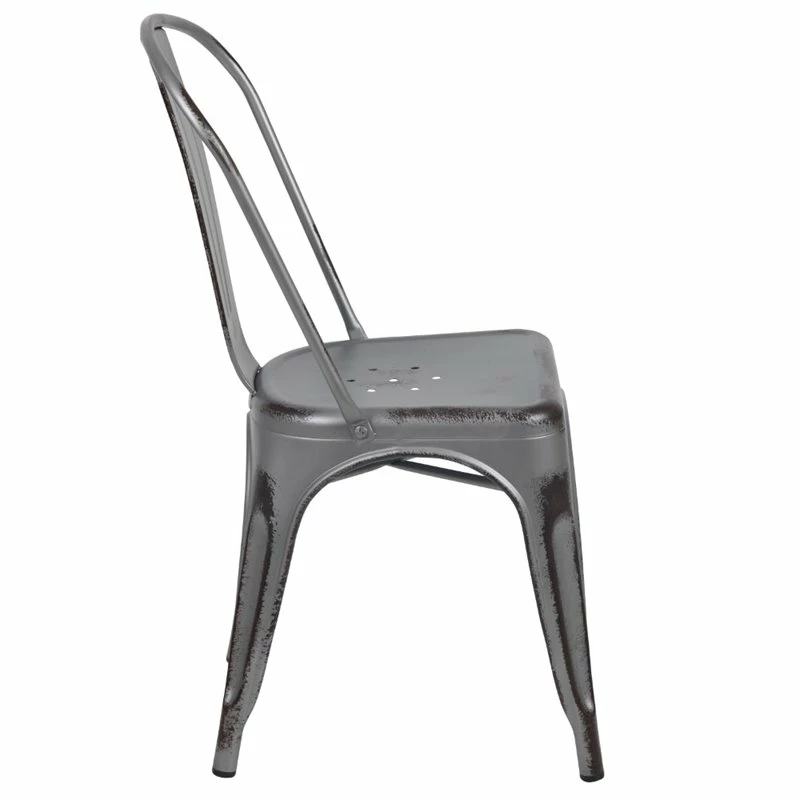 Buy ???? Flash Furniture Distressed Stackable Metal Dining Side Chair In Silver Gray ???? 2 Buy ???? Flash Furniture Distressed Stackable Metal Dining Side Chair In Silver Gray ???? - Image 2