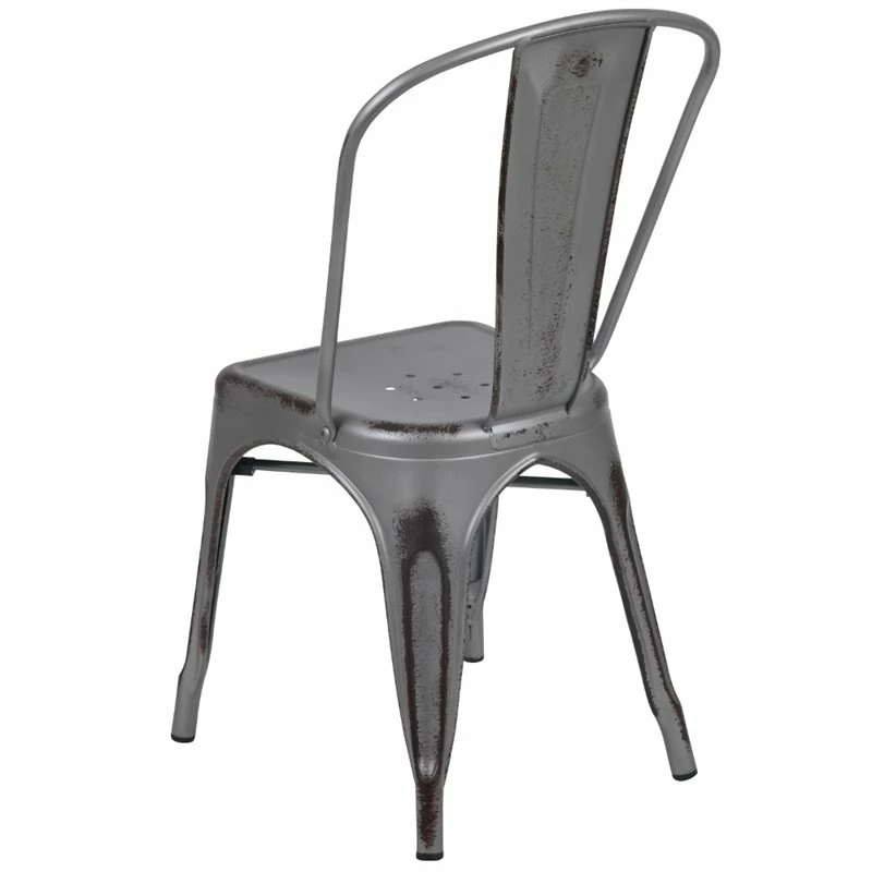 Buy ???? Flash Furniture Distressed Stackable Metal Dining Side Chair In Silver Gray ???? 3 Buy ???? Flash Furniture Distressed Stackable Metal Dining Side Chair In Silver Gray ???? - Image 3