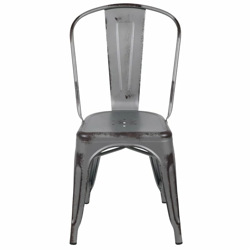 Buy ???? Flash Furniture Distressed Stackable Metal Dining Side Chair In Silver Gray ???? 4 Buy ???? Flash Furniture Distressed Stackable Metal Dining Side Chair In Silver Gray ???? - Image 4