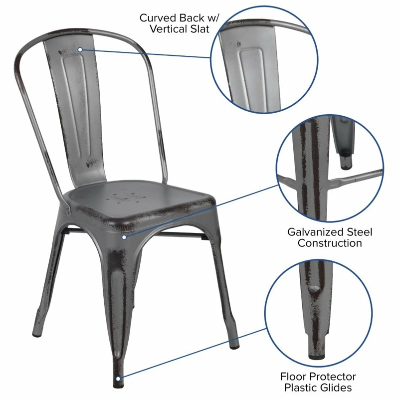 Buy ???? Flash Furniture Distressed Stackable Metal Dining Side Chair In Silver Gray ???? 5 Buy ???? Flash Furniture Distressed Stackable Metal Dining Side Chair In Silver Gray ???? - Image 5