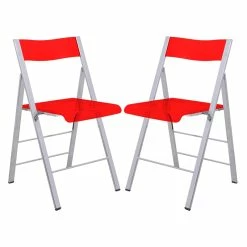 Cheapest ???? LeisureMod Modern Menno Acrylic Chrome Dining Folding Chair In Red Set Of 2 ????