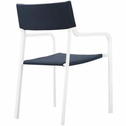 Hot Sale ???? Modway Raleigh Stackable Aluminum Patio Dining Arm Chair In White And Navy ❤️ -Flash Furniture Shop 2126879 4 L