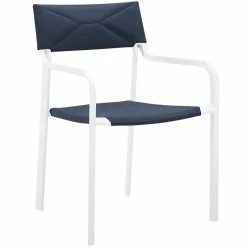 Hot Sale ???? Modway Raleigh Stackable Aluminum Patio Dining Arm Chair In White And Navy ❤️