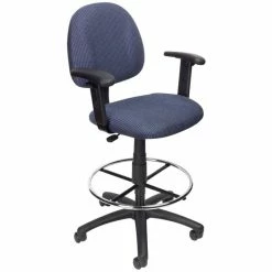 Coupon ???? Boss Office Products Boss Office Contoured Comfort Rolling Fabric Drafting Stool With Arms In Blue ????