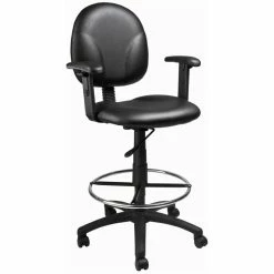 Wholesale ???? Boss Office Products Boss Office Adjustable Arm Faux Leather Upholstered Drafting Stool In Black ✨