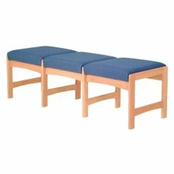 Best Sale ???? Wooden Mallet Dakota Wave Triple Bench In Light Oak And Powder Blue ❤️