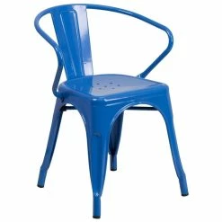 Buy ???? Bowery Hill Metal Stackable Dining Arm Chair In Blue ????