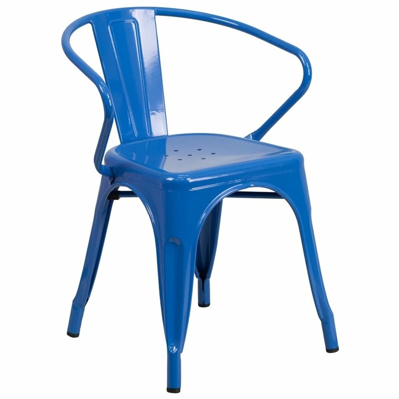 Buy ???? Bowery Hill Metal Stackable Dining Arm Chair In Blue ???? 1 Buy ???? Bowery Hill Metal Stackable Dining Arm Chair In Blue ????
