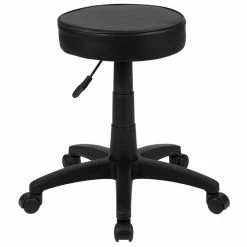 Promo ???? Flash Furniture Leather Adjustable Ergonomic Doctors Stool In Black ????