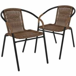 Cheap ⌛ Flash Furniture Stackable Rattan Curved Back Dining Chair In Brown (Set Of 2) ????