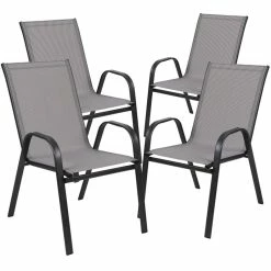 Budget ???? Flash Furniture Brazos Series Gray Outdoor Stack Chair With Metal Frame ????