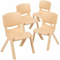 Outlet ???? Flash Furniture 10.5" Plastic Stackable Preschool Chair In Natural (Set Of 4) ????