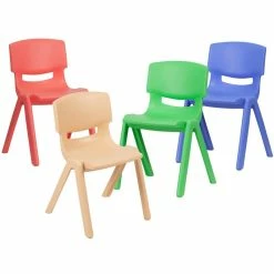 Hot Sale ???? Flash Furniture 13.25" 4 Piece Plastic Stackable Multicolored School Chair Set ????
