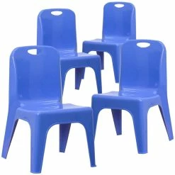 Brand new ???? Flash Furniture 11" Plastic Stackable Handle School Chair In Blue (Set Of 4) ✔️