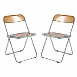 Best deal ???? LeisureMod Lawrence Acrylic Folding Chair With Metal Frame Set Of 2 In Tangerine ????