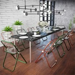 Alternative view of Wholesale ❤️ LeisureMod Lawrence Acrylic Folding Chair With Orange Metal Frame Set Of 2 ????