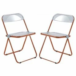 Wholesale ❤️ LeisureMod Lawrence Acrylic Folding Chair With Orange Metal Frame Set Of 2 ????