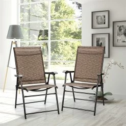 Alternative view of Best deal ???? Costway Steel And Fabric Patio Folding Chair With Armrest In Brown (Set Of 2) ✨