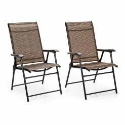 Best deal ???? Costway Steel And Fabric Patio Folding Chair With Armrest In Brown (Set Of 2) ✨