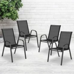Alternative view of New ???? Afuera Living Black Outdoor Metal Frame Stack Chair (Set Of 4) ????