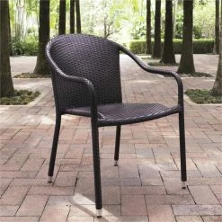 Best Sale ???? Afuera Living Wicker Patio Stackable Chair In Brown (Set Of 4) ????