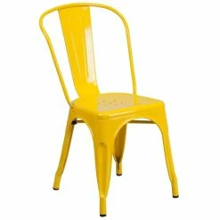 Hot Sale ???? Flash Furniture Metal Stackable Dining Side Chair In Yellow ????