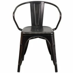 Alternative view of New ???? Flash Furniture Metal Stackable Dining Arm Chair In Black And Antique Gold ????