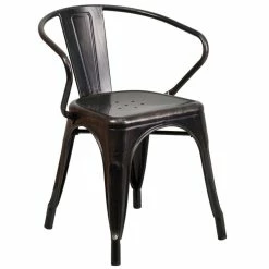 New ???? Flash Furniture Metal Stackable Dining Arm Chair In Black And Antique Gold ????